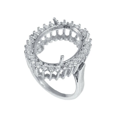 Semi Mount Ring Stone Setting Size 18X13 MM Oval Shape 925 Sterling Silver Ring
