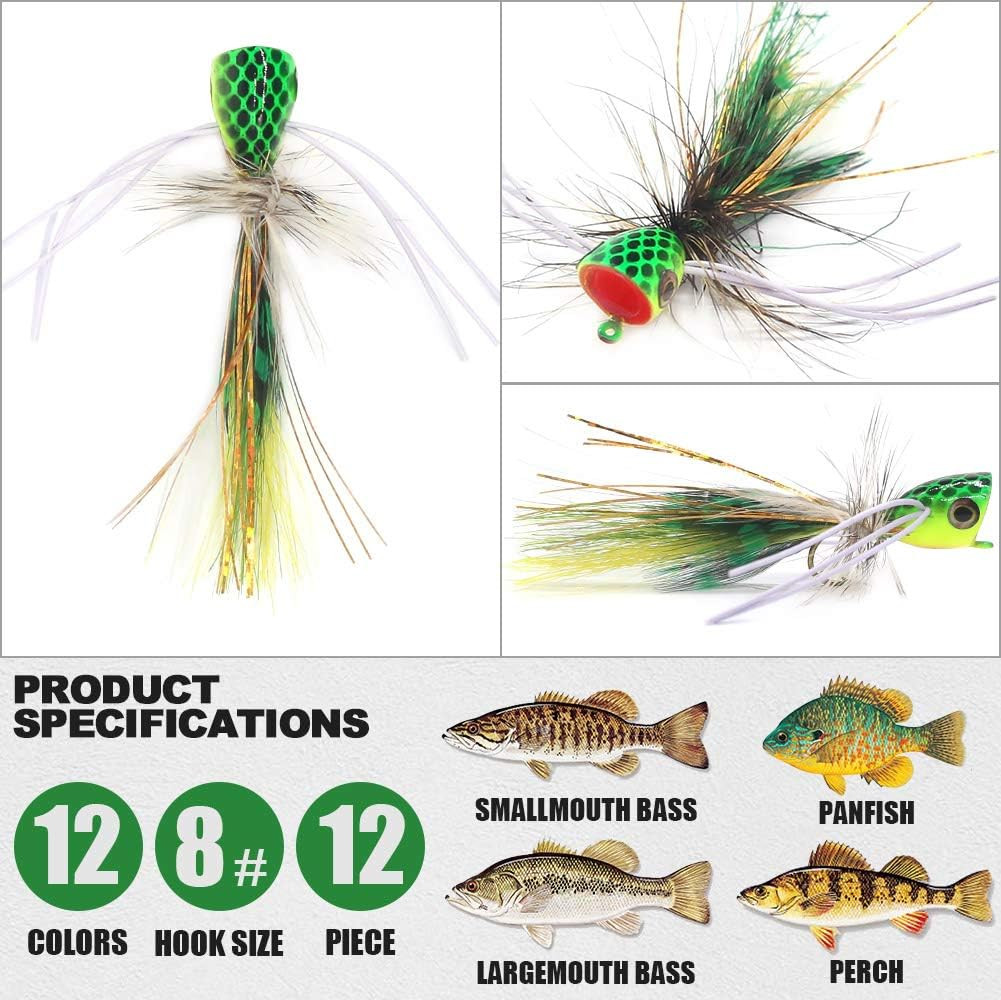 Popper-Flies-For-Fly-Fishing-Topwater-Panfish-Bluegill-Bass-Poppers Flies Bugs L - Image 3