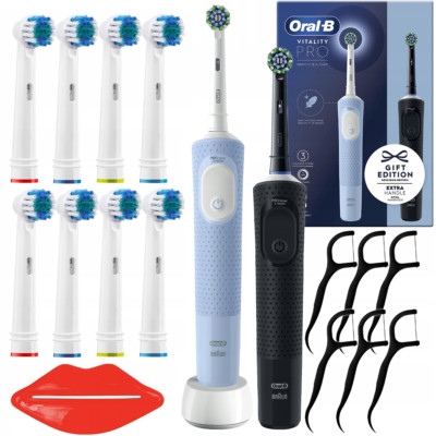 NEU Oral B Vitality PRO Duo Zahnbürsten Schwarz Violett 8 Aufsätze Timer Akku