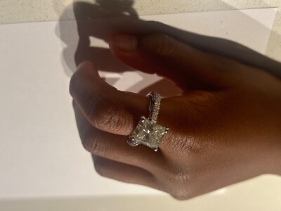 E.G.L. 4.02 Cts, Radiant Cut, SI1 Clarity Diamond Ring White Gold  Lab Created 