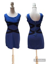 One Clothing Blue with Black Crossed Stripes Sleeveless Zip Back Dress Small