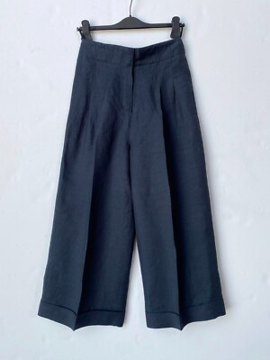   Celine Wide leg Linen Pants : Navy Trouser blouse dress jacket bag sunglasses