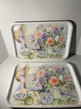 Melamine Trays Alimenti Floral Design Signed 2 Trays Serve Wear