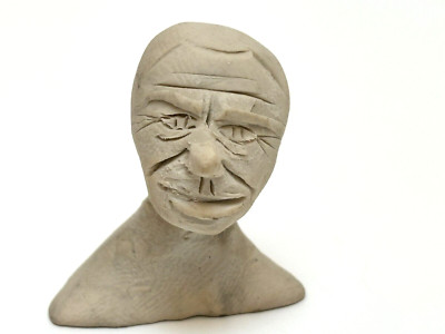 Handcrafted Super Mini Clay Bust Lots of Facial Detail 1.25'' Tall White Color