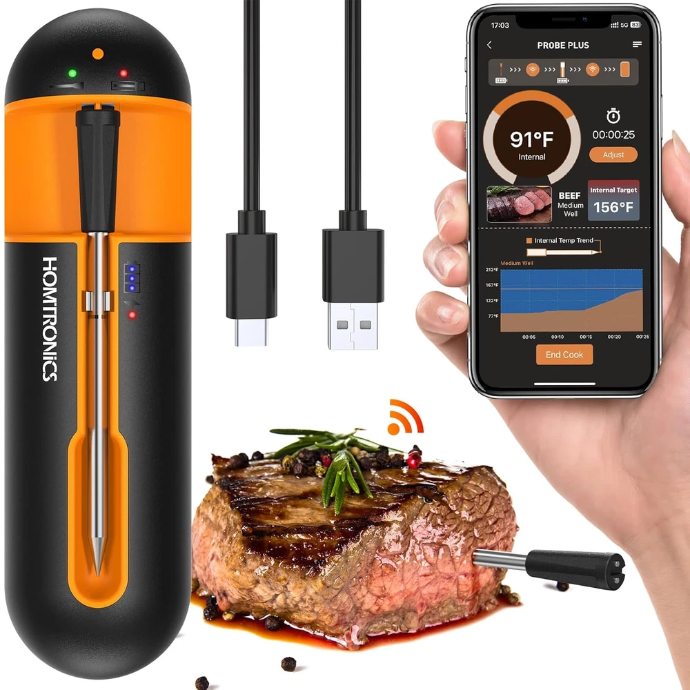Wireless Meat Thermometer - Unlimited Range Bluetooth Meat Thermometer, IPX7 Sma