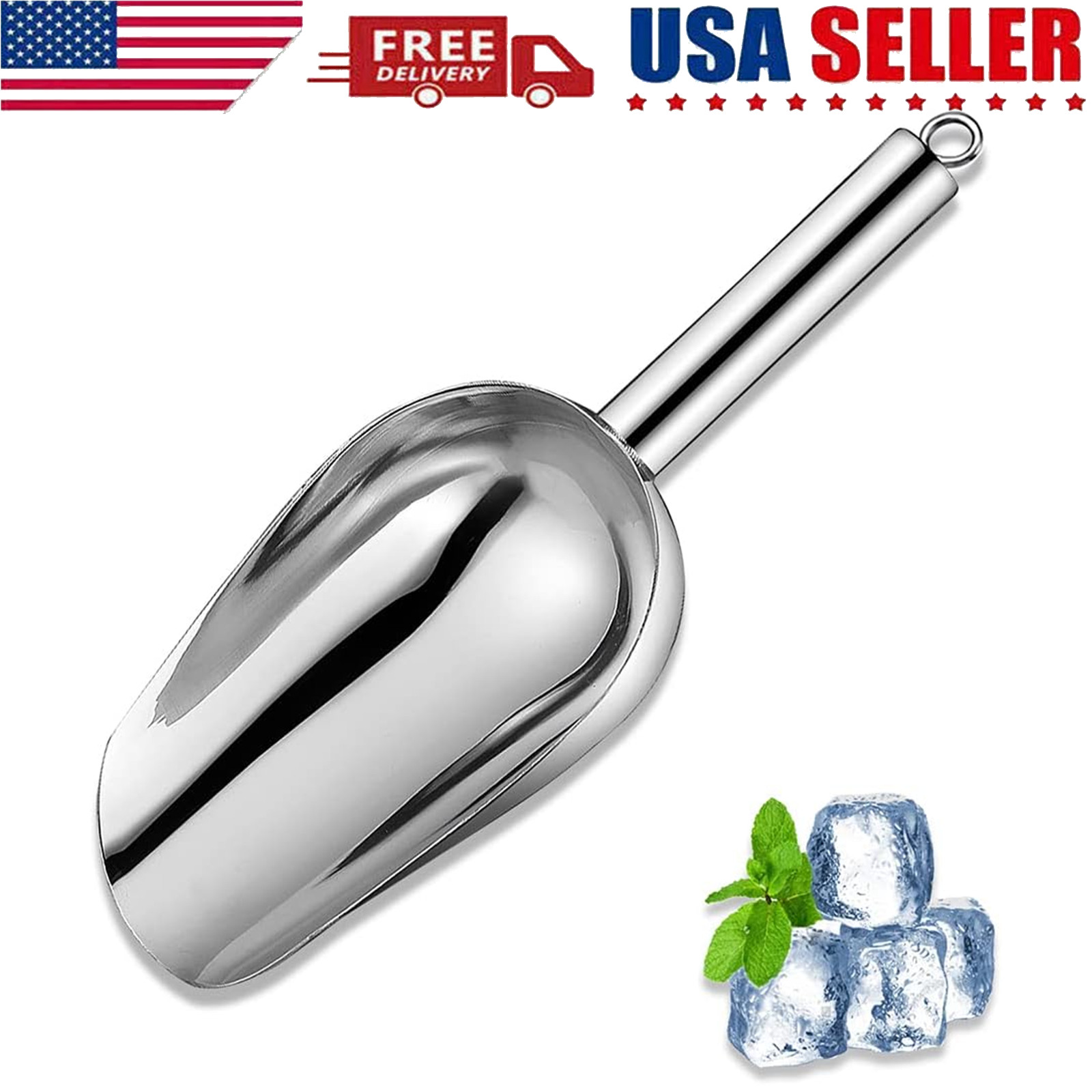 2x Stainless Steel Scoop Bar Ice Candy Dry Goods Popcorn Commercial Scooper 12oz