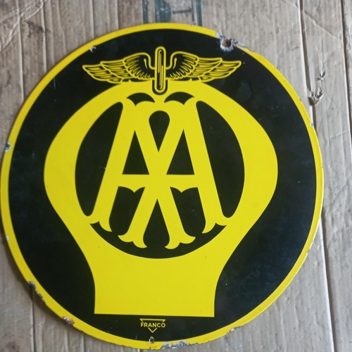 Vintage Double Sided Enamel AA Sign with bracket approx 18"