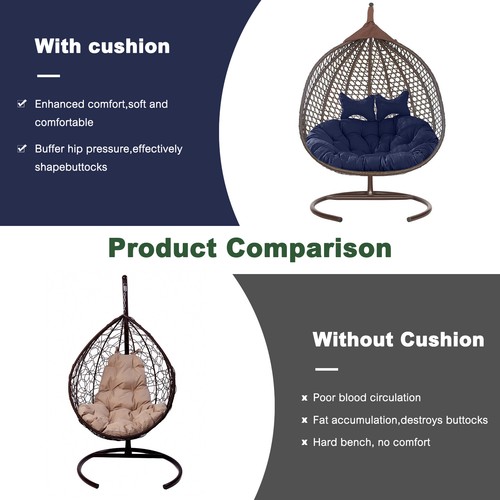 2 Persons Hammock Swing Chair Cushion w/Headrest Detachable Hanging Chair Pads - Picture 26 of 69