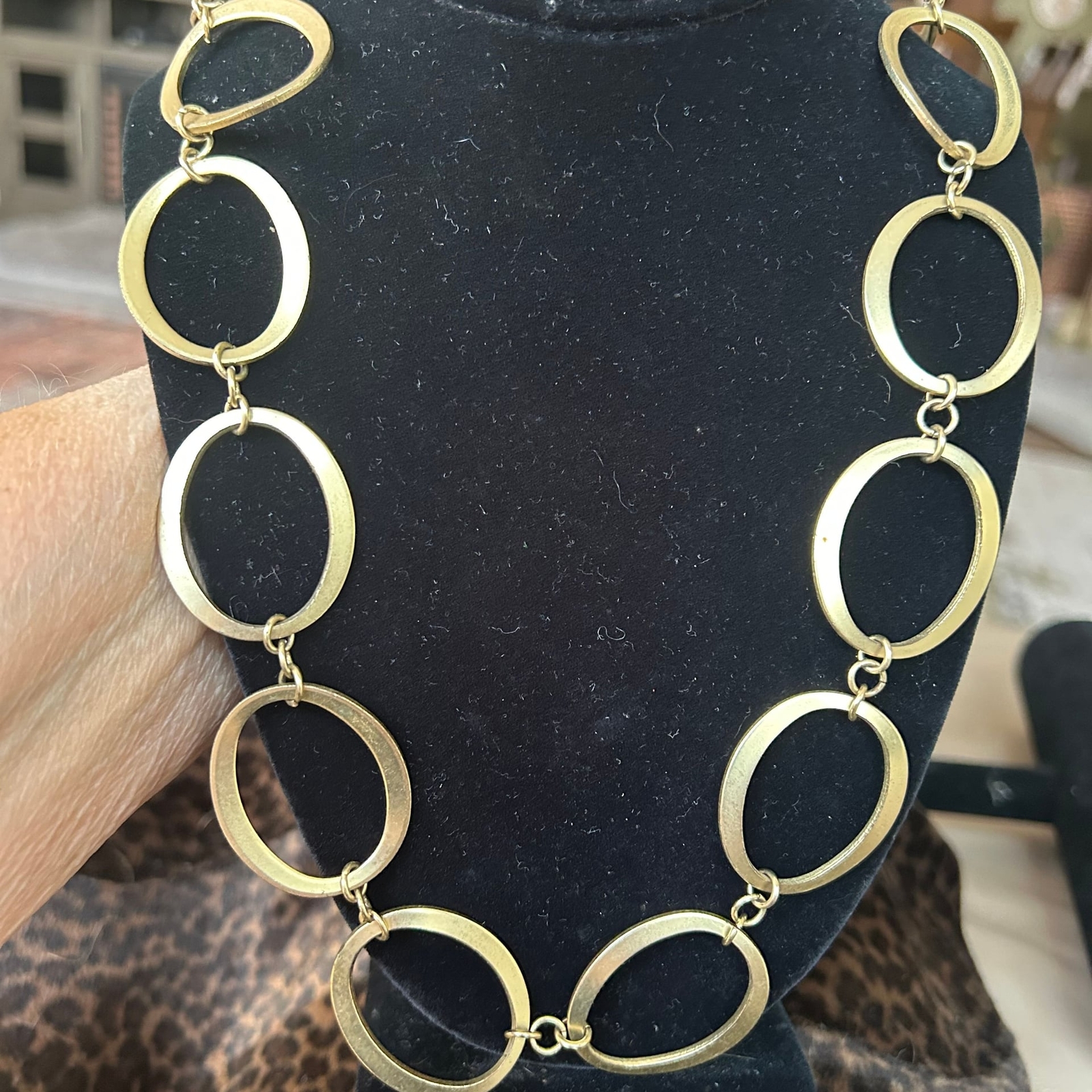 Gold Tone Large Oval Link Statement Necklace Adju… - image 1