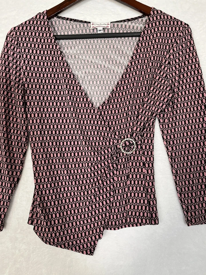 Y2K Dress Top Womens M Pink Studded Broach Asymmetrical Hem Retro Geometric - Image 2 of 4