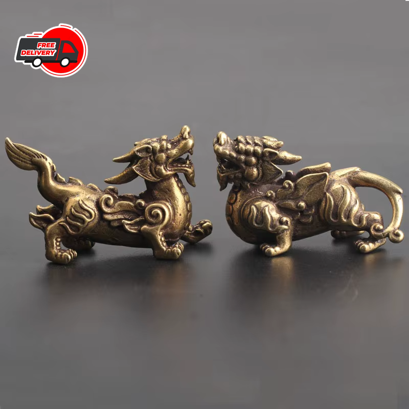 1 Pair Brass Dragon Animal Statue Small Sculpture Tabletop Figurine Decor Gifts