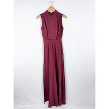 Lulus Classic Elegance Satin Mock Neck Maxi Dress Women's XS Wine Sleeveless