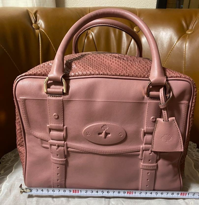 NWOT] MULBERRY Maisie Pink Clipper Hand Bag Snake Embossed Leather 