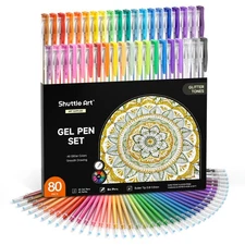 Shuttle Art 80 Pack Glitter Gel Pens, 40 Colors Set with Refills for Adults