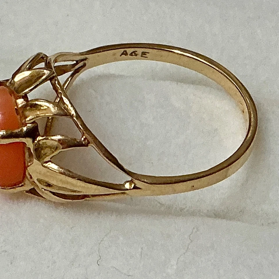Vintage 14k Engelshautkoralle Ring, Gr. 6,5, 2,09 Gramm - Bild 4 von 4