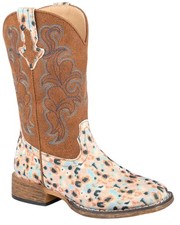 Roper Girls' Little ' Glitter Blossom Western Boot Broad Square Toe -