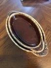 2 VTG Hull Pottery Mirror Brown Drip Oval Au Gratin Dish USA Stoneware Casserole