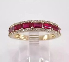 Emerald Cut Simulated Red Ruby Gorgeous Eternity Ring In 14k Yellow Gold Plated
