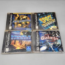 PS1 LOT Galaga, Asteroids, Space Invaders + Missile Command (PlayStation 1) READ