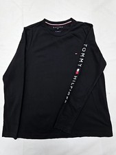 Tommy Hilfiger Mens Black XL Slim Fit Long Sleeve Cotton Tee Logo