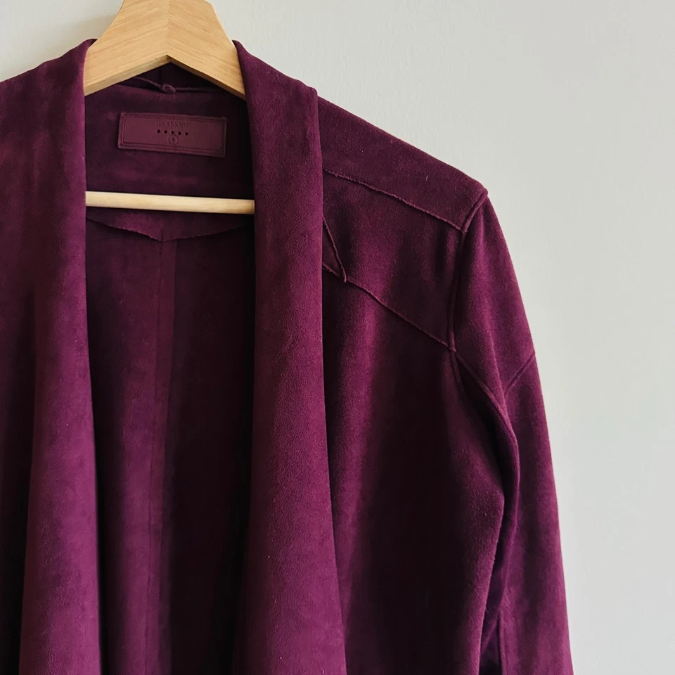 Anthropologie Blank NYC Faux Suede Jacket – Burgundy Drape Front Waterfall Small - Image 4 of 4
