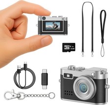Mini Keychain Camera 1080P FHD Mini Retro Digital Camera Tiny Camera 16GB Card