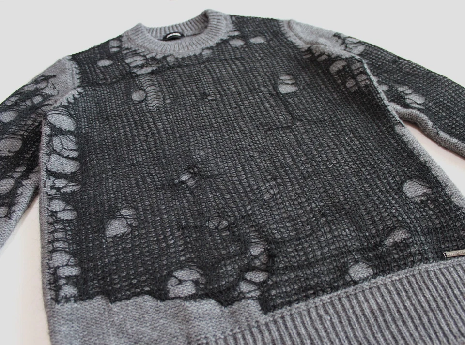 Men's DIESEL Destroyed-mesh Netting Sweater Avant Garde Wool Alpaca Blend (sz S) - Image 3 of 4