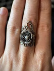 Sterling Silver Rose Ring Pearl 925 Israel Boho Vintage Floral Size 7.5