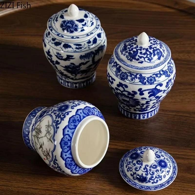 Blue & White Porcelain Jar 350ml Ceramic Tea Caddy Storage Canister with Lid