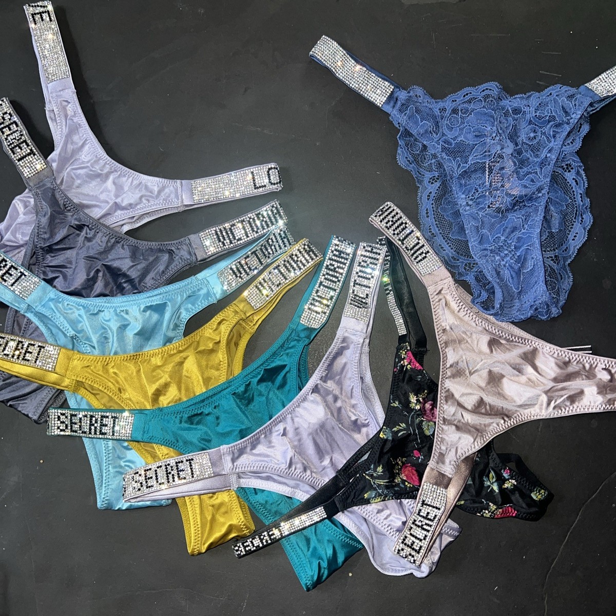 Victoria's Secret XS PANTY LOT BLUE teal Yellow purple Gray Black