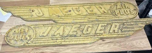 RARE VTG JAEGER AIR PLUS COMPRESSOR CAST METAL ART DECO WINGED EMBLEMS 24"
