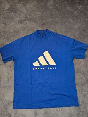 Unisex Adidas Basketball Logo T-Shirt, Loose-Fit Blue Mock Neck, Size M