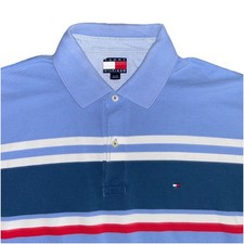 Tommy Hilfiger Blue Red Stripe Short Sleeve Polo Shirt Men  s Size XL Vintage 90s