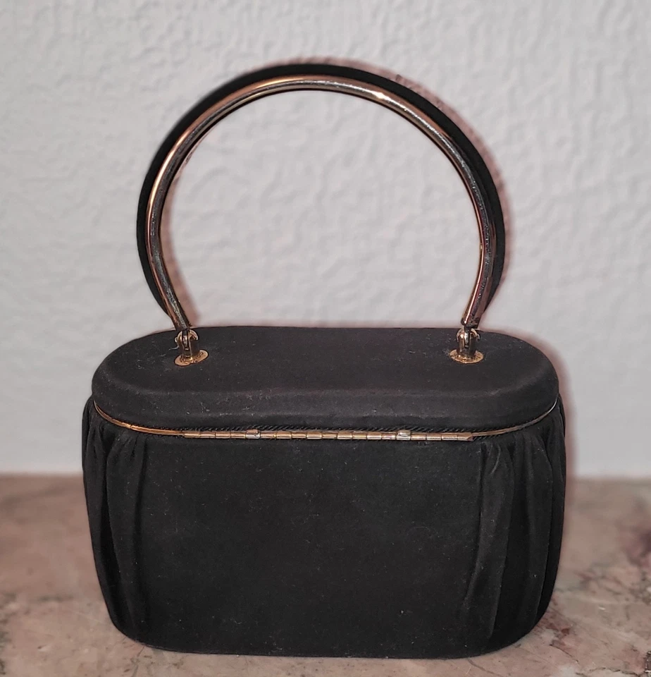 Sac du soir vintage Type Boîte Velours Noir - Miroir & Porte-Rouge - Pin Up Chic - Photo 2/4