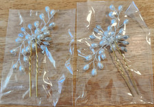 Pearl Metal Bridal Hair Pin Set of 2 White Gold Tone Beaded Accessories