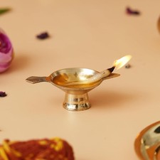 Brass Diya with Stand and Holder | Auspicious Diya for Puja Room, Home, Office,