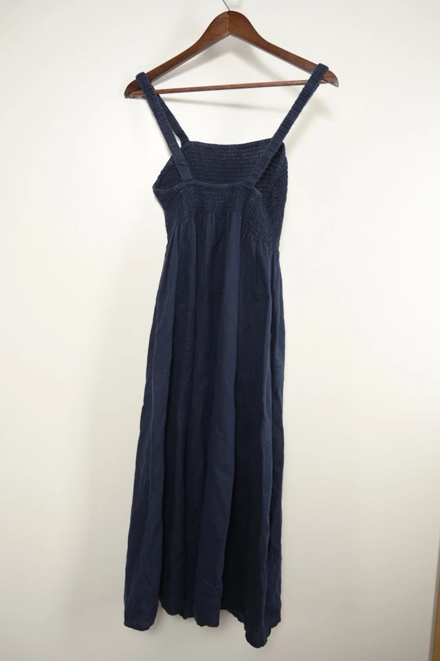 Maxi vestido para mujer J.Crew 6 azul sin mangas de lino/algodón con volantes en el pecho elástico Foto 2 de 4