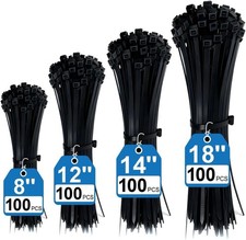 400 Pack Cable Ties, 8+12+14+18 Inch, Black, Self-Locking, UV Resistant