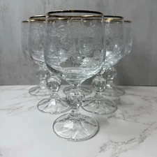 Bohemia Crystal Crystalex Queen's Lace Wine Glass Set of 6 Gold Rim Lace Etched
