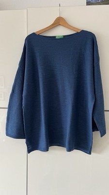 Oversize Pullover Von Benetton Blau XL Leinen Baumwolle Neu
