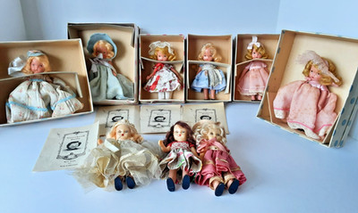 Lot of 9 Vintage~ Nancy Ann Storybook Dolls~ 6 Bisque w/ Original Boxes+ 3 Plast