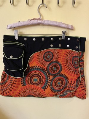 Wicked Dragon Orange Mandala Cyber Wrap Festival Skirt Pocket Detail One Size