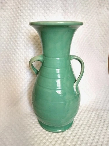 Bauer Pottery Matt Carlton 1930s Monumental 18" Twist Arm Green Vase