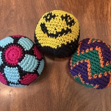 World Footbag Boota Bag Multicolored Crochet Knit Hacky Sack New Lot Of 3