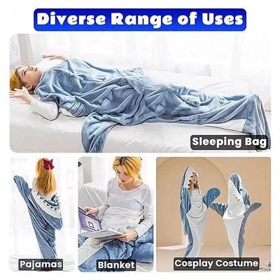 Kids & Adult Flannel Shark Blanket Hoodie Super Soft Cozy Blanket Sleeping Bag