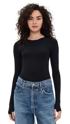 commando Women's Black Ballet Crewneck Thong Bodysuit Black One Size