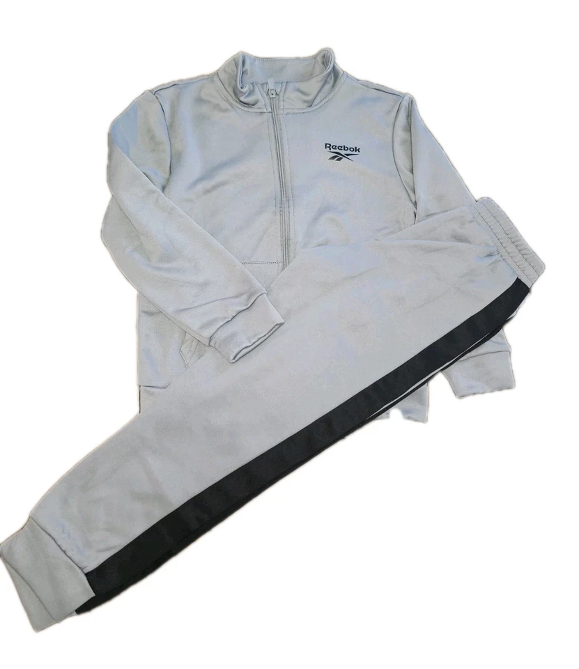 New Reebok Boys Zipup Tracksuit Size 8 Gray With Black Stripe  - Image 2 of 4