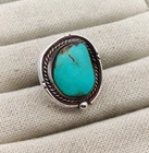 Vintage Navajo Sterling Silver Big Turquoise Ring Size 7