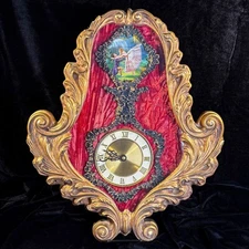 Vtg Baroque Wall Clock Red Velvet Gold Scroll Frame Ballet Scene Rococo Drama