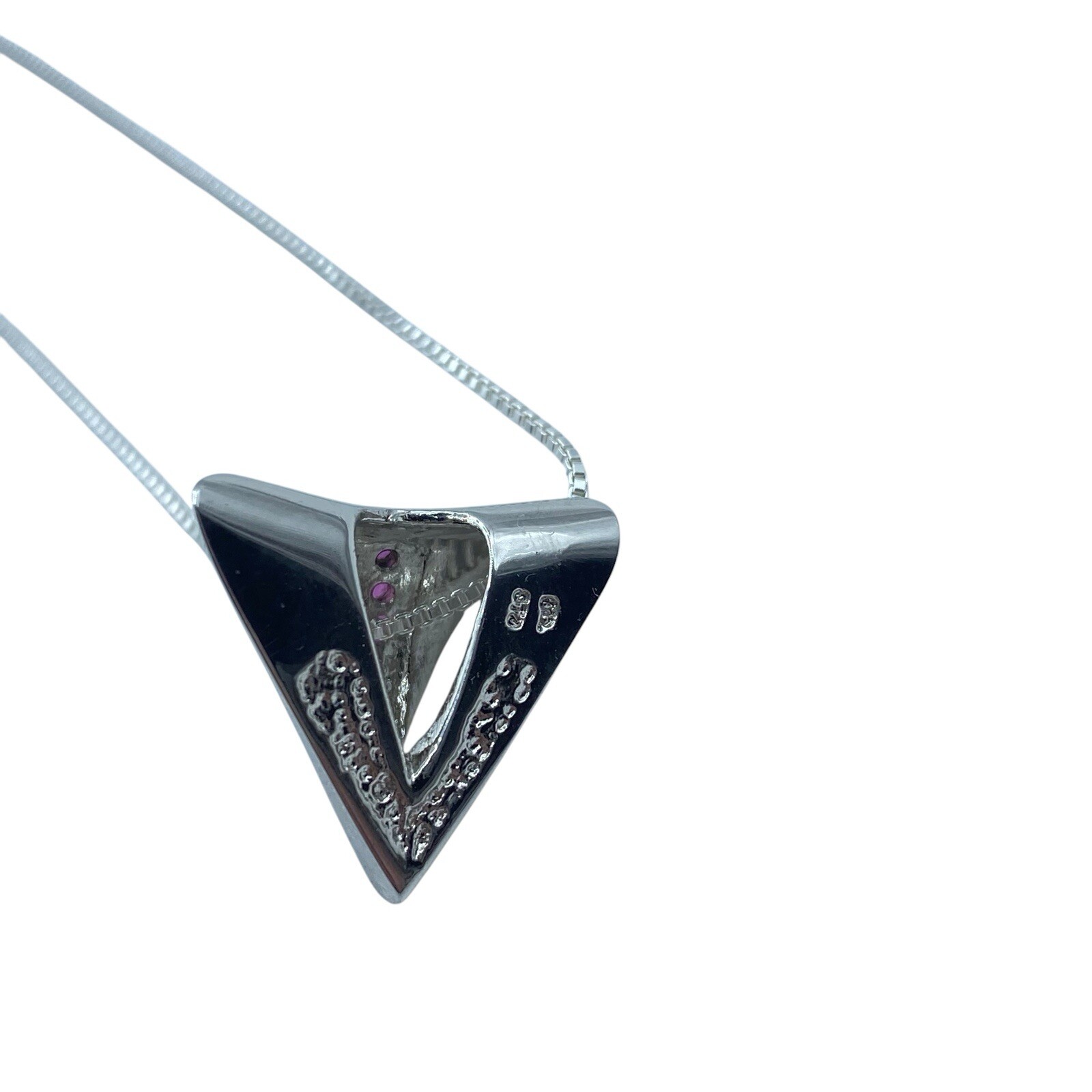Sterling Silver 925Pave Ruby Triangle Pendant Nec… - image 5